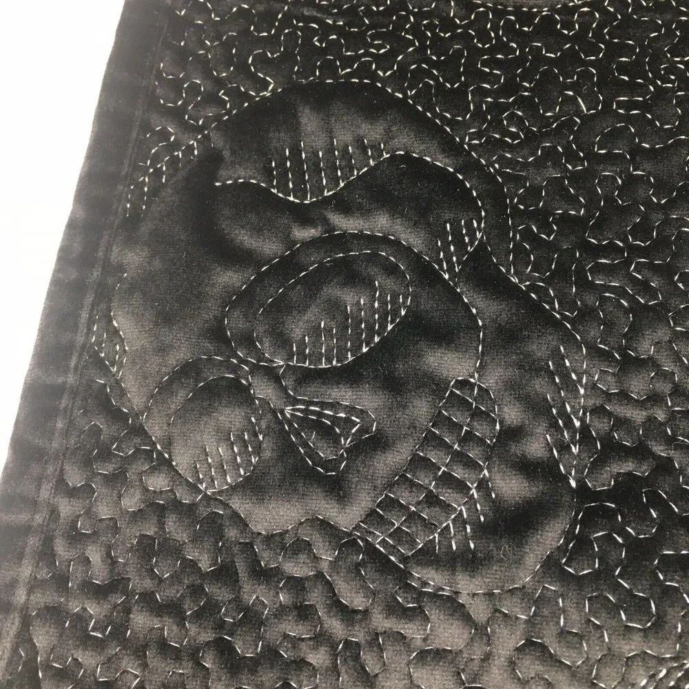Shabby Chic Halloween Silver Skull Black Velvet Tablecloth 50